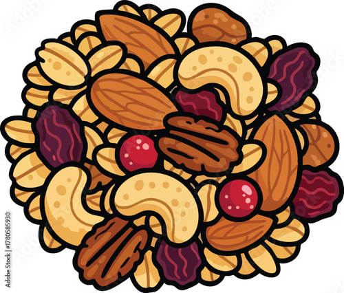 Healthy Granola Mix With Nuts and Berries A Vibrant Pixel Art Illustration of a Breakfast Food
