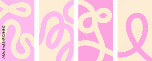 Abstract backgrounds set with wavy lines pattern, playful, organic shapes in pastel colors. Modern minimalist art for posters and social media design