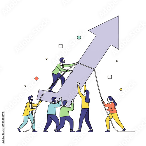 Dynamic team collaboration achieving significant business growth and upward trajectory with collective effort, propelling future success and strategic progress for modern enterprises