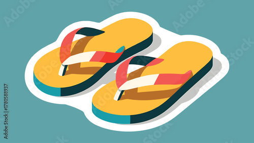 Minimal flip flop sandals line vector style, clean geometric design representing beach footwear.