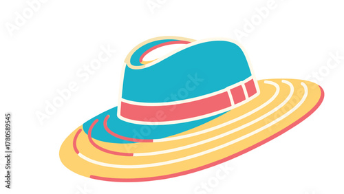 legant sun hat outline  line vector style, clean minimal summer accessory illustration.