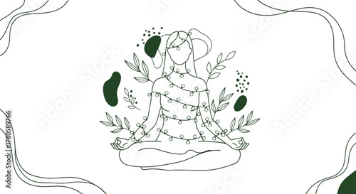 Find inner peace with this zen yoga illustration, perfect for meditation and wellness retreats, exuding calmness and serenity for your next project