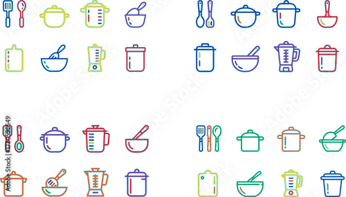Kitchen utensils and cookware icons kitchenware cooking
