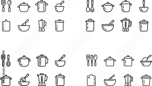 Kitchen Utensils and Cookware Icons pots pans