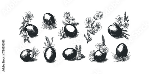 Easter egg clusters with floral and foliage embellishments