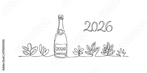 Champagne bottle with 2026 year and floral embellishments