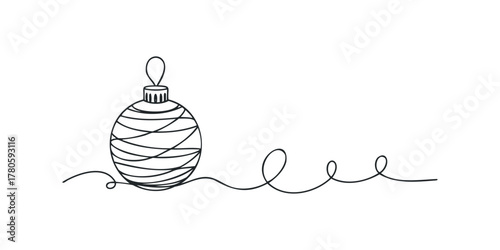 Minimalist single line drawing of a Christmas bauble ornament