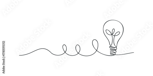 Single Line Drawing of Light Bulb with Wire