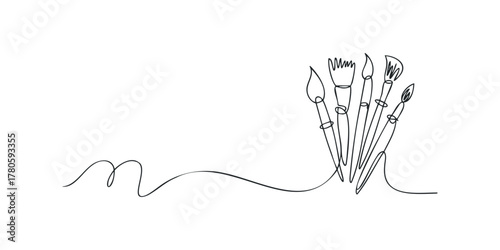 Group of paint brushes in minimalist line art style