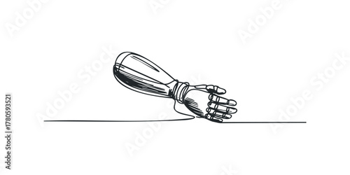 Minimalist black line drawing of a robotic hand outstretched