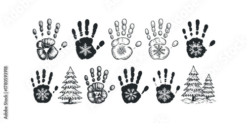 Winter Handprints and Snowflakes Icons