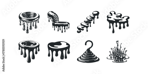 Viscous liquid drip shapes on white