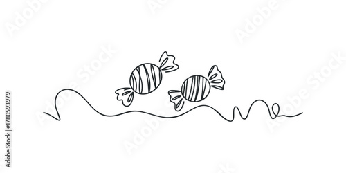 Two Candies with Swirls in Continuous Line Drawing