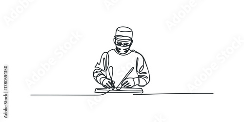 Surgeon in surgical attire performs delicate procedure with tools