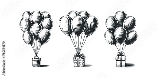 Group of Balloons and Gift Boxes