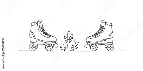 Two roller skates on a white background with plants