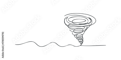 Swirling Tornado Silhouette with Ground Line