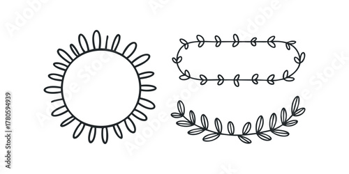 Three black hand drawn ornamental frames on white