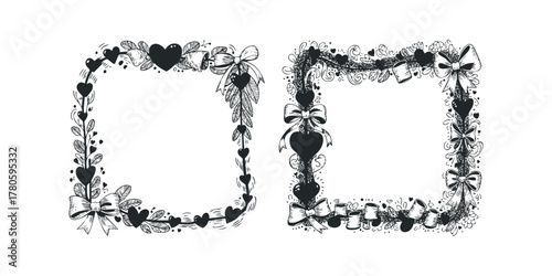 Hand drawn heart and bow corner borders