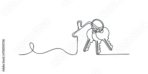 Line drawing of house and keys