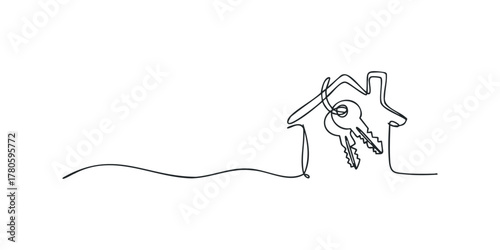 Line drawing of house with keys attached