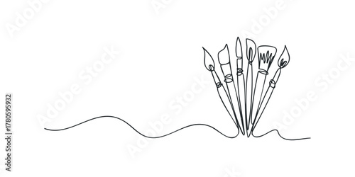 Collection of artist paintbrushes with wavy line