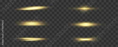 Glowing gold horizontal streaks on light background. Perfect for sci-fi, futuristic, or magical compositions. Adds sparkling light and dynamic energy.