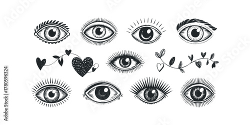 Collection of Hand Drawn Eyes and Hearts