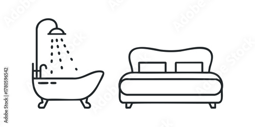 Simple Line Icons Representing a Bathtub and Bed