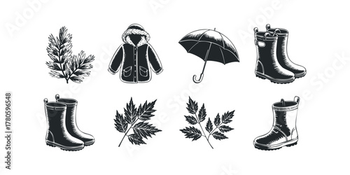 Autumnal clothing and foliage elements