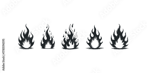 Collection of five stylized flame icons