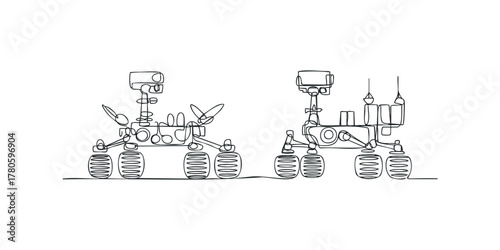 Two wheeled exploratory rovers drawn with single continuous line