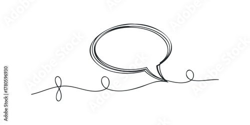 Hand drawn speech bubble with curly line accent
