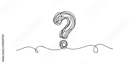 Abstract question mark symbol created with a single black line