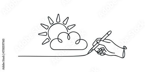 Hand Drawing Sun and Cloud with Pencil Line