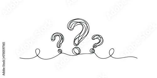 Three Abstract Question Marks in Continuous Line Drawing