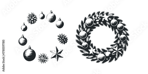 Christmas Wreath and Ornaments Collection