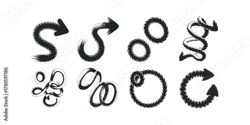 Collection of Grunge Brushstroke Arrows and Circles