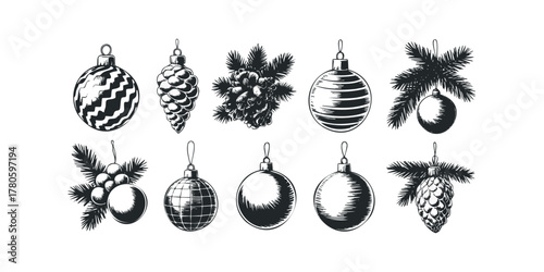 Holiday Ornaments and Pine Cones Collection