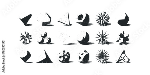 Abstract geometric shapes and textured starburst forms