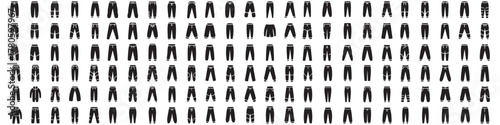 set of Warm pants solid icon, Winter clothes concept, winter outdoor clothing for active leisure sign. Vector Black silhouettes. with white background