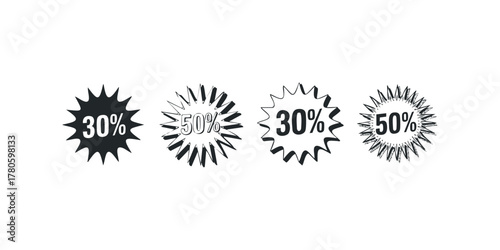 Sale stickers with 30 and 50 percent discount offers