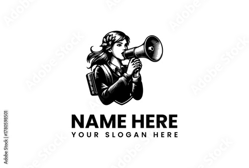 Empowering Voice A Symbolic Illustration of a Woman with a Megaphone