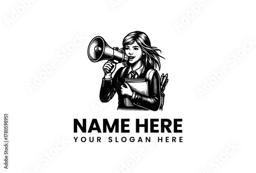 Woman with Megaphone Promoting Education and Communication, Representing Voice and Empowerment