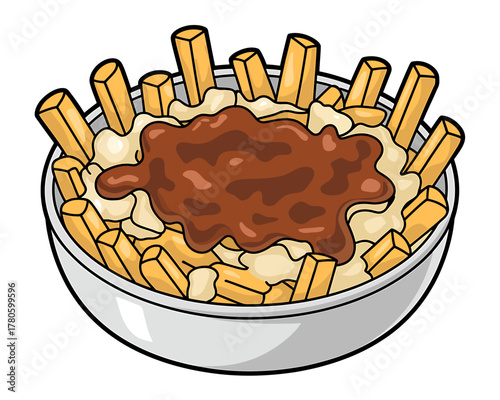 Delicious Poutine Illustration with French Fries Cheese Curds and Gravy in a Bowl for Canadian Cuisine Lovers