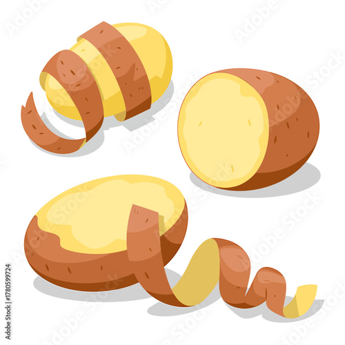 Fresh Potatoes with Peels Vector Illustration for Food and Cooking Concepts with Brown and Yellow Colors