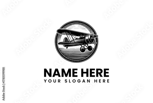 Vintage Biplane Adventure Logo Classic Aviation Emblem