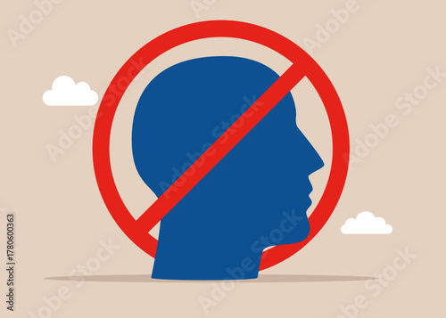 Bad worker. Round sign with crossed businessman. Burnout from tiring work or demotivation from failure. No man entry. Vector flat illustration