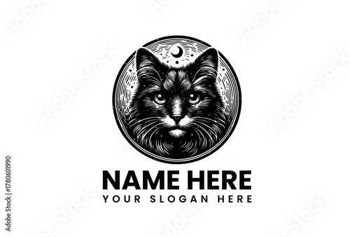 Mystic Feline Emblem A Captivating Cat Portrait Logo with Celestial Accents