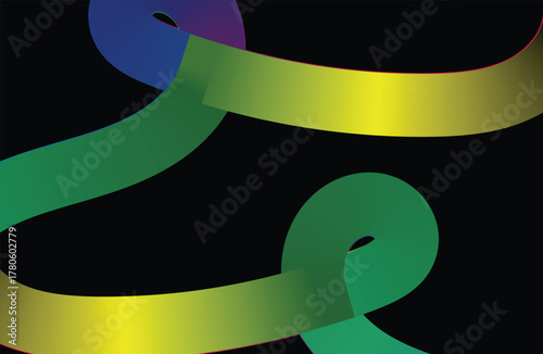 Abstract Green and Blue Gradient Ribbon Background  Vibrant Wavy Lines on Black Abstract Backdrop  Modern Fluid Design with Cool Tones